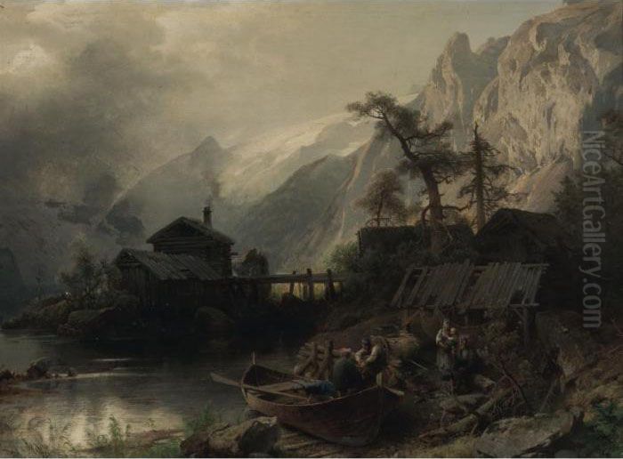 Norwegian Fishermen Oil Painting by Herman Herzog