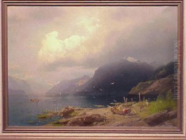 On The Coast Of Norway Near Storfjord Oil Painting by Herman Herzog