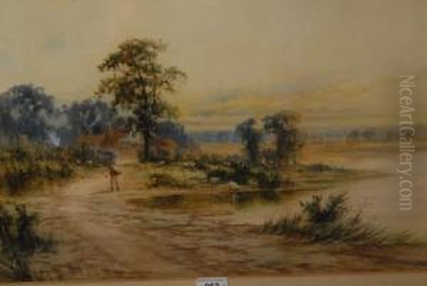 A Pair, The Lake Side Cottage, Sunrise And Sunset Oil Painting by Frank Hider