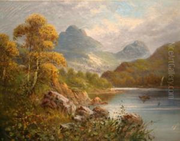 A Man In A Rowing Boat On The 
River Glaslyn, The Moelwynns Beyond, Snowdonia, North Wales Oil Painting by Frank Hider