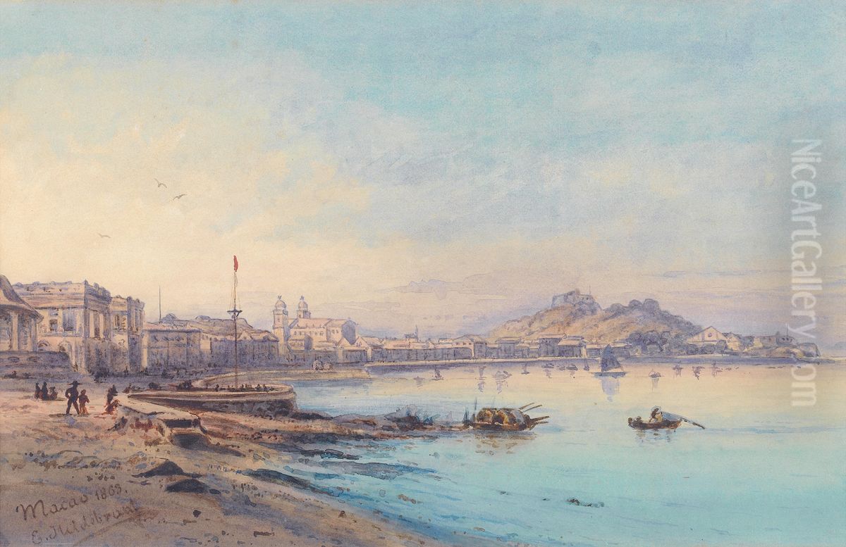 View Of Praya Grande, Macao Oil Painting by Eduard Hildebrandt