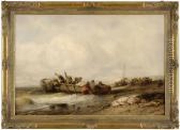 Fischervolk Beim Entladen Des Fangs. Oil Painting by Eduard Hildebrandt