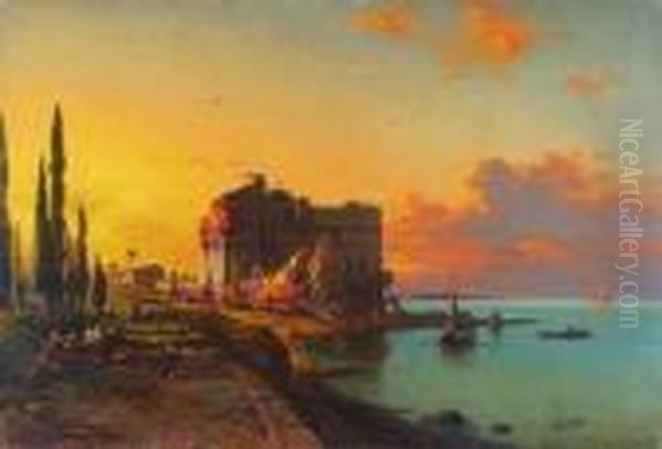 Kustenlandschaft Mit Osmanischer
 Festung Oil Painting by Eduard Hildebrandt