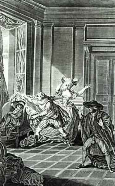 Scene from Act I of The Marriage of Figaro by Pierre-Augustin Caron de Beaumarchais 1732-99 Oil Painting by Claude Nicolas Malapeau