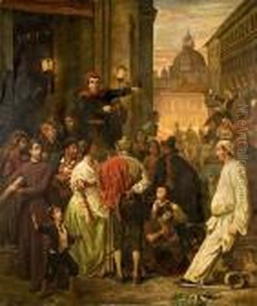 Roma, 
La Festa Deimoccoletti Oil Painting by Robert Alexander Hillingford