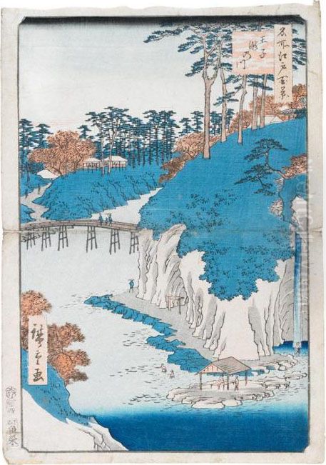 Scene Of A Province Oil Painting by Utagawa or Ando Hiroshige