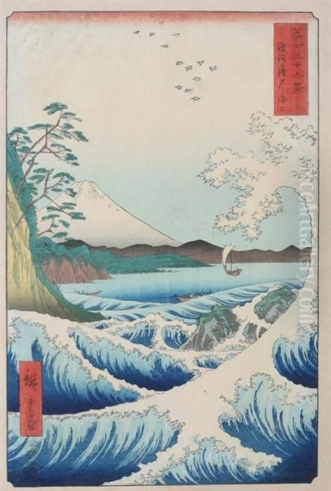 Suruga Satta Kaijo Oil Painting by Utagawa or Ando Hiroshige