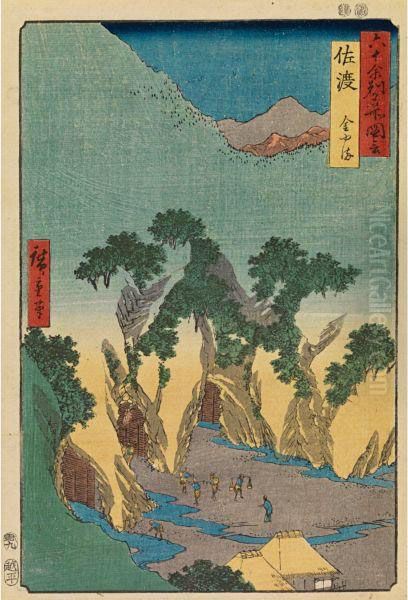 Seven Prints From The Series Rokujuyoshu Meisho Zue Oil Painting by Utagawa or Ando Hiroshige