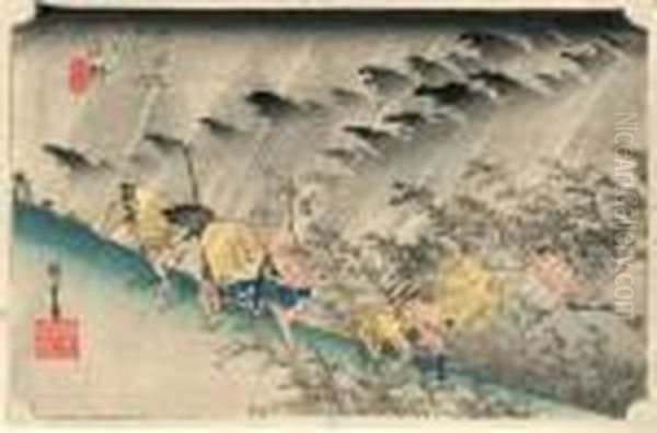 Les 53 Stations Du Tokaido, 
Shono, Haku-u Oil Painting by Utagawa or Ando Hiroshige