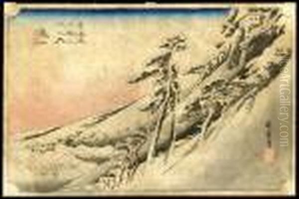 Clear Weather After Snow At Kameyama Oil Painting by Utagawa or Ando Hiroshige