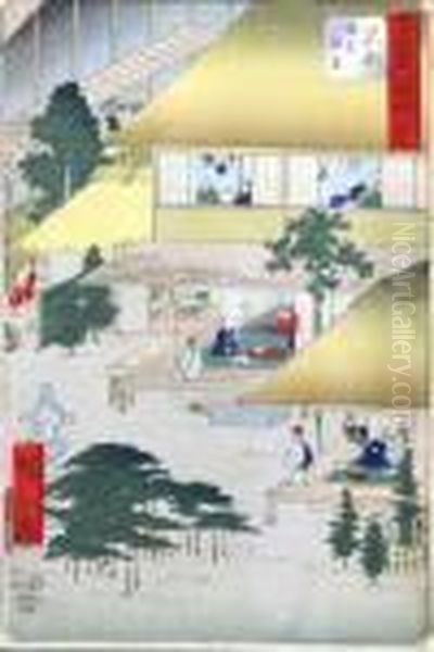 Scene De Palais Oil Painting by Utagawa or Ando Hiroshige
