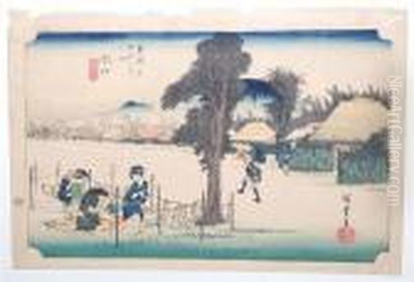 Oban Yoko-e. Oil Painting by Utagawa or Ando Hiroshige