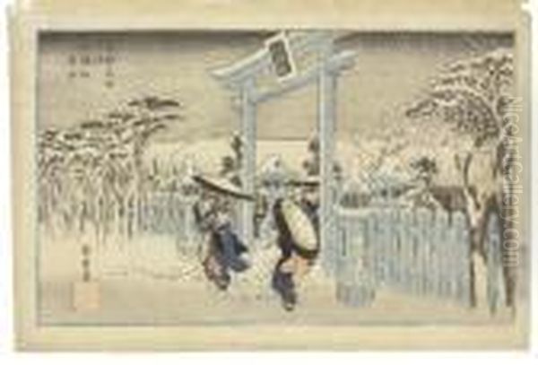 Gionsha Setchu (gion Shrine In 
Snow), From The Series Kyoto Meishono Uchi (famous Places Of Kyoto) Oil Painting by Utagawa or Ando Hiroshige