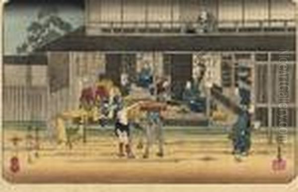 The Stations Takasaki, Shimosuwa, Niegawa And Sekigahara, From The Series Oil Painting by Utagawa or Ando Hiroshige