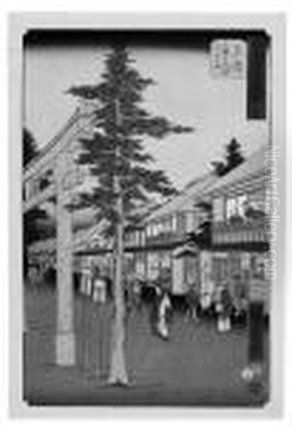 Gojusan Tsugi Meisho Zue
Mishima, Mishima Ojinja .. No Torii Oil Painting by Utagawa or Ando Hiroshige