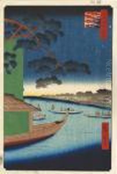 From The Series Meisho Edo 
Hyakkei [one Hundred Famous Views In Edo] Asakusagawa Shubi No Matsu 
Oumayagashi Oil Painting by Utagawa or Ando Hiroshige