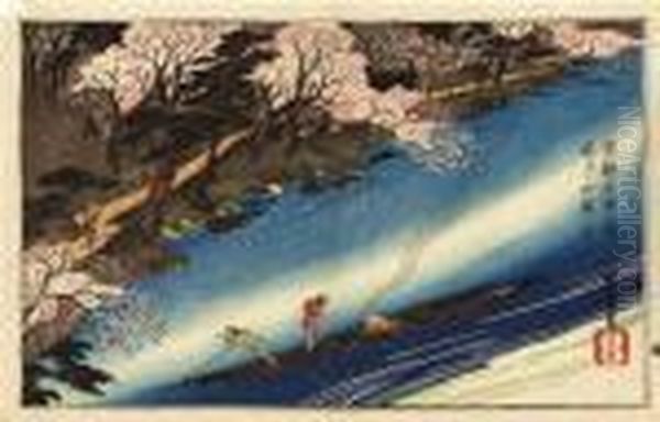 Arashiyama Manka [cherry Trees 
In Full Blossom At Arashiyama], From The Series Kyoto Meisho No Uchi Oil Painting by Utagawa or Ando Hiroshige