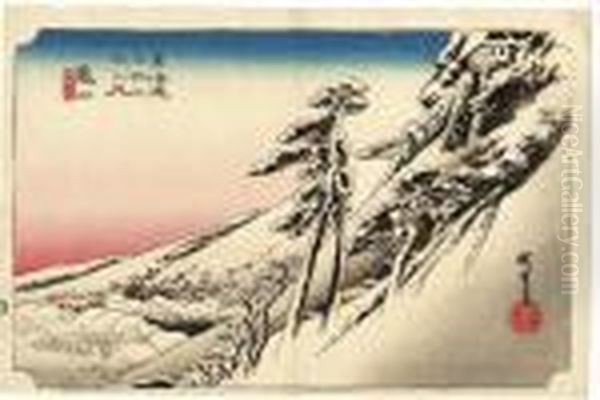 From The Series Tokaido 
Gojusantsugi No Uchi [the Fifty-three Stations Of The Tokaido Road], 
Kameyama Yukibare Oil Painting by Utagawa or Ando Hiroshige