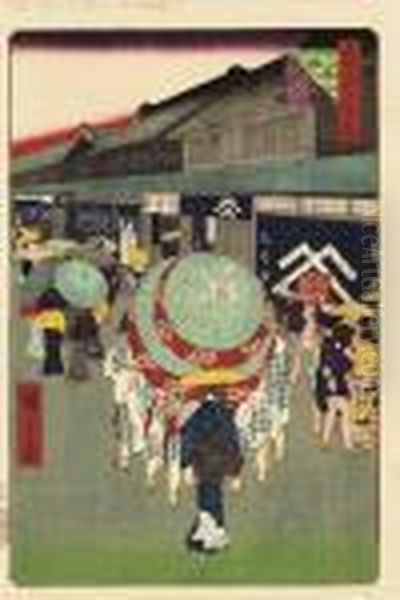 Nihombashi Dori 1-chome , From The Series Meisho Edo Hyakkei Oil Painting by Utagawa or Ando Hiroshige
