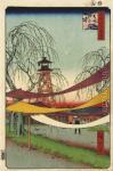 From The Series Meisho Edo 
Hyakkei [one Hundred Famous Views In Edo], Bakuro-cho Hatsune No Baba Oil Painting by Utagawa or Ando Hiroshige