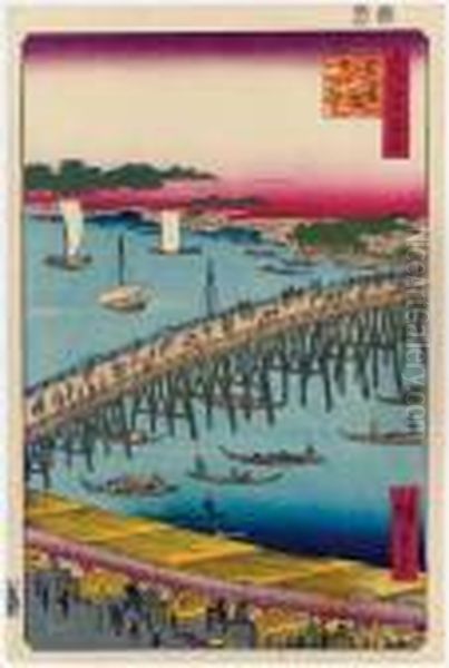 Ryogokubashi Okawabata (the 
Riverbank Near Ryogoku Bridge), From The Series Meisho Edo Hyakkei (one 
Hundred Views Of Famous Places Of Edo) Oil Painting by Utagawa or Ando Hiroshige
