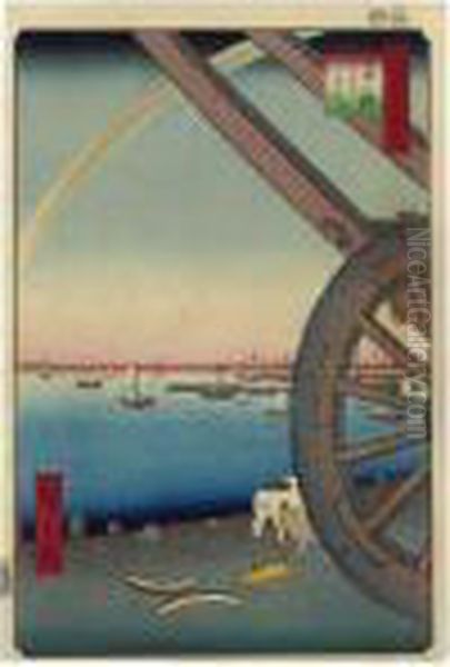 ````takanawa Ushimachi' 
(ushimachi, Ox Street, At Takanawa) From The Series 'edo Meisho Hyakkei'
 (one Hundred Famous Views Of Edo) Oil Painting by Utagawa or Ando Hiroshige