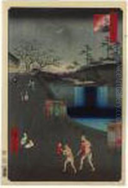 ````toranomongai Aoizaka' (aoi 
Slope, Outside Toranomon Gate) From The Series 'edo Meisho Hyakkei' (one
 Hundred Famous Views Of Edo) Oil Painting by Utagawa or Ando Hiroshige