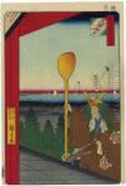 ````shiba Atagoyama' (mount 
Atago, Shiba, The Temple Ceremony) From The Series 'edo Meisho Hyakkei' Oil Painting by Utagawa or Ando Hiroshige