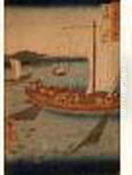 Andohiroshige (1797-1858). - Scene De Peche. C.1850. Oil Painting by Utagawa or Ando Hiroshige