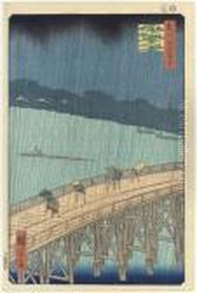 Ohashi Atake No Yudachi (ohashi,
 Sudden Shower At Atake), From Theseries Meisho Edo Hyakkei (one Hundred
 Views Of Famous Places Ofedo) Oil Painting by Utagawa or Ando Hiroshige