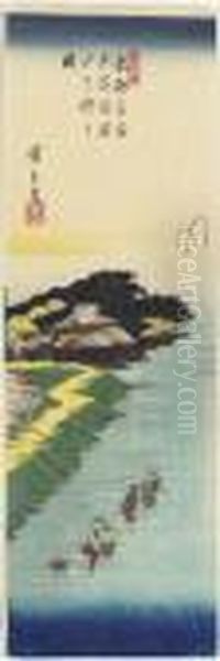 Susaki Kaihin Shiohigari No Zu 
(gathering Shellfish At Low Tide Onthe Beach At Susaki), From The Series
 Toto Meisho (famous Places Ofthe Eastern Capital) Oil Painting by Utagawa or Ando Hiroshige