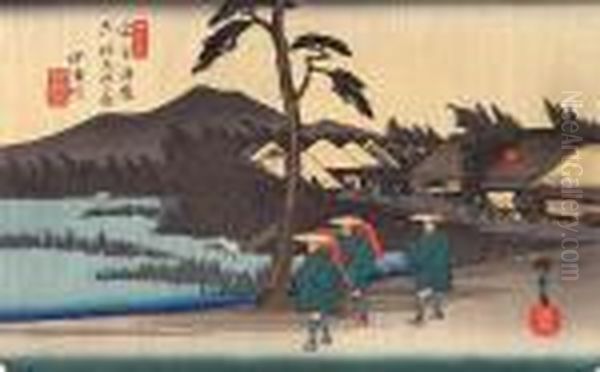 Nakatsugawa Z Cyklu: Kisokaido 
Rokujukyu Tsugi-no Uchi (szescdziesiat Dziewiec Stacji Na Goscincu 
Kisokaido) Ok. 1835-40 (odbitka Pozniejsza) Oil Painting by Utagawa or Ando Hiroshige