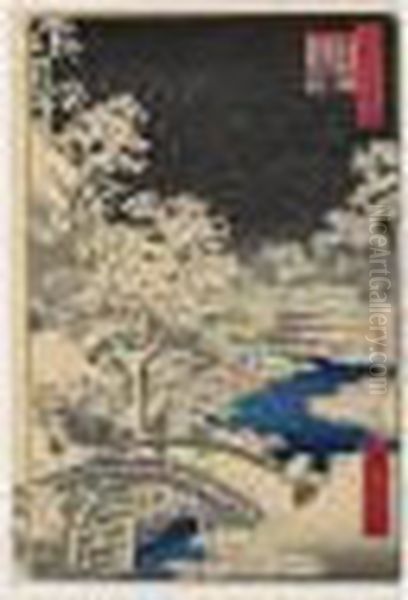 Meguro Taikobashi Yuhi No Oka. 
Le Pont De Taikobashi Sous La Neige, Colline Au Crepuscule Oil Painting by Utagawa or Ando Hiroshige