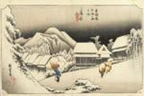 Kambara Yoru No Uki (night Snow,
 Kambara), From The Series Tokaidogojusantsugi No Uchi (the Fifty-three 
Stations Of Thetokaido) Oil Painting by Utagawa or Ando Hiroshige