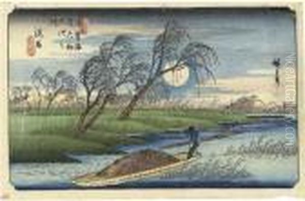 Seba, Station 32, From The 
Series Kisodaido Rokujukyutsugi No Uchi(the Sixty-nine Stations Of The 
Kisokaido) Oil Painting by Utagawa or Ando Hiroshige