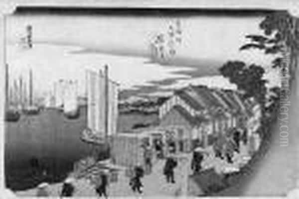 Tokaido Gojusan Tsugi No Uchi Oil Painting by Utagawa or Ando Hiroshige