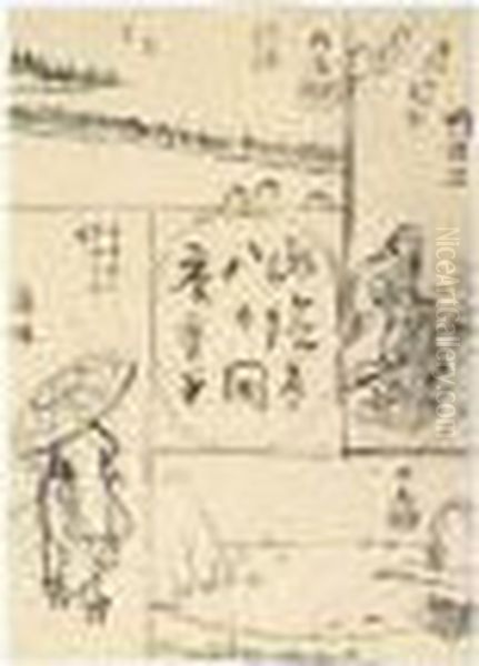 Dessins Preparatoires Pour Une 
Estampe Harimaze Avec Le Titre De La Serie San-in-do (le Circuit Des 
Montagnes Dans L'ombre) Oil Painting by Utagawa or Ando Hiroshige