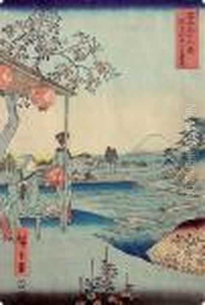 Herbaciarnia W Zoshigaya (z Serii 36 Widokow Gory Fuji) Oil Painting by Utagawa or Ando Hiroshige