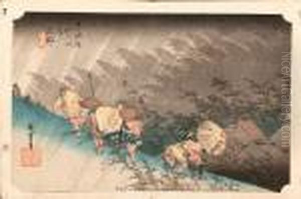 Shono Haku-u (white Rain 
[driving Rain], Shono), From The Seriestokaido Gojusan Tsugi No Uchi 
(the Fifty-three Stations Of Thetokaido) Oil Painting by Utagawa or Ando Hiroshige