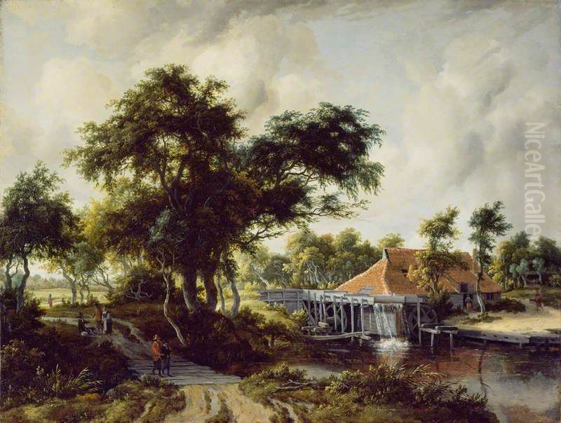 A Watermill Oil Painting by Meindert Hobbema