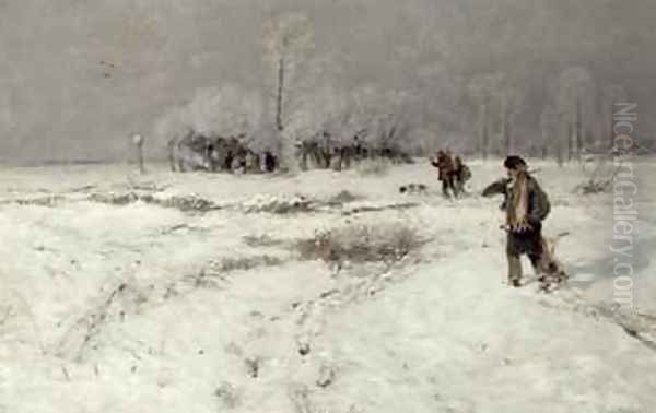 Hunting in the Snow Oil Painting by Hugo Muhlig