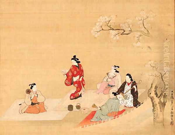 Party under the cherry trees Oil Painting by Hishikawa Moronobu