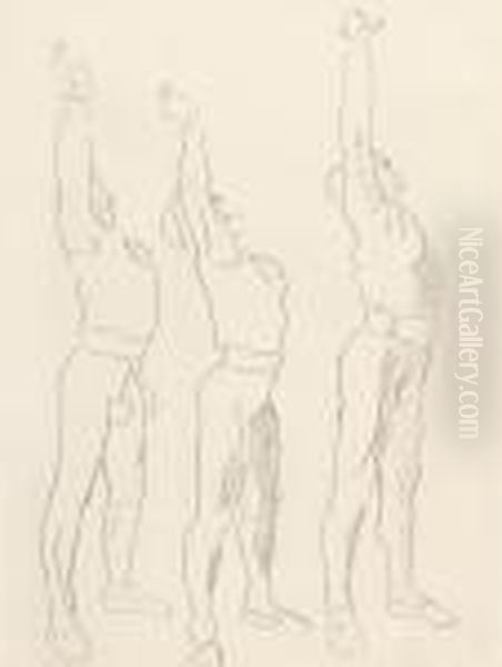 Studie Von Drei Schworenden Im 
Rechtsprofil Zu 'einmutigkeit' Und Zu 'schwur Von Hannover' Oil Painting by Ferdinand Hodler