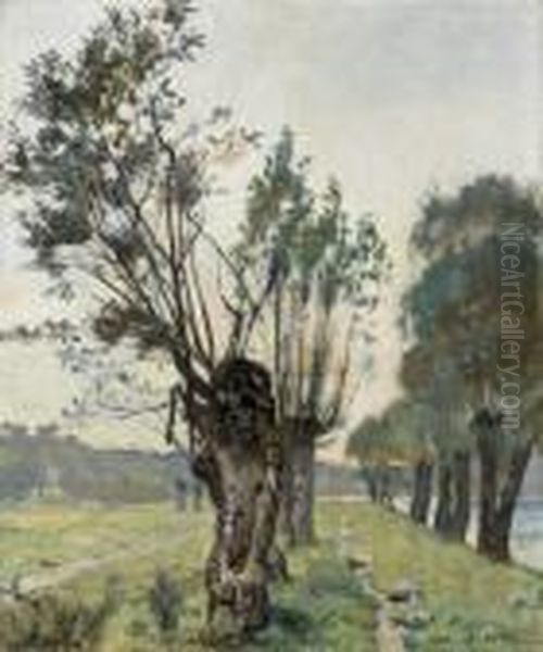 Pasture At La Jonction In The Evening Oil Painting by Ferdinand Hodler