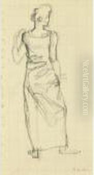 Studie Zur Zweiten Figur Von Links Des Gemaldes 'jungling Vom Weibe Bewundert' Oil Painting by Ferdinand Hodler