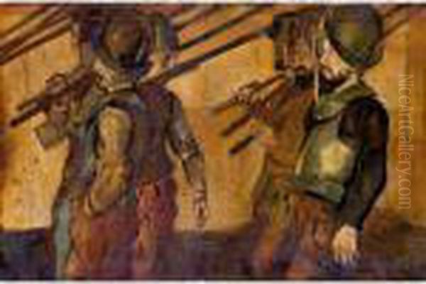 Deux Rangs De Soldats Du Cortege De L'escalade, 1886 
Two Lines Of Soldiers Of The Procession Of The Escalade, 1886 Oil Painting by Ferdinand Hodler