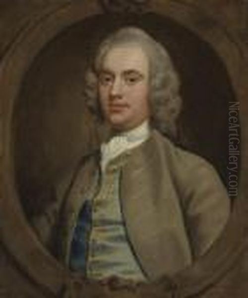 Portrait Of A Gentleman, 
Traditionally Identified As Francis Turner Esq, Half-length, In A Blue 
Embroidered Waistcoat, In A Feigned Oval Oil Painting by William Hogarth