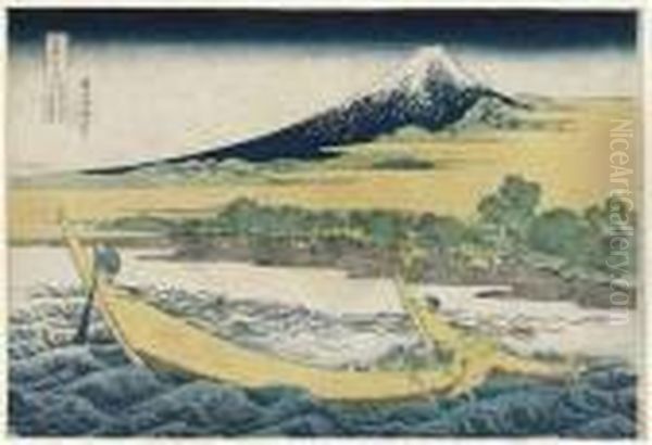 Tokaido Ejiri Tago No Ura 
Ryakuzu (abridged View Of The Coast Of Tago Near Ejiri On The Tokaido) Oil Painting by Katsushika Hokusai