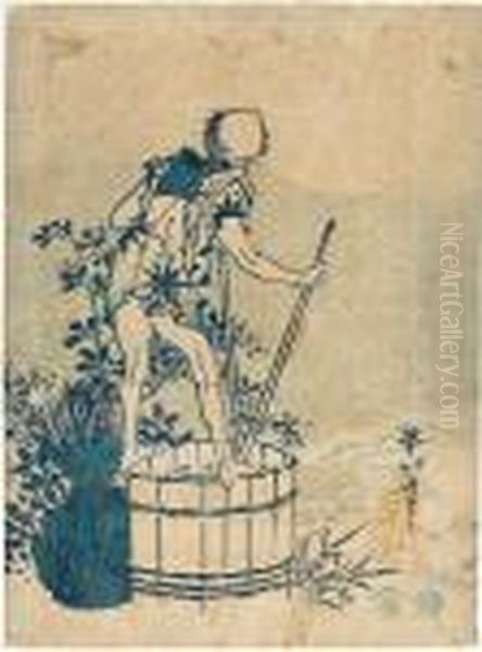 An 
Aizuri-e Oil Painting by Katsushika Hokusai