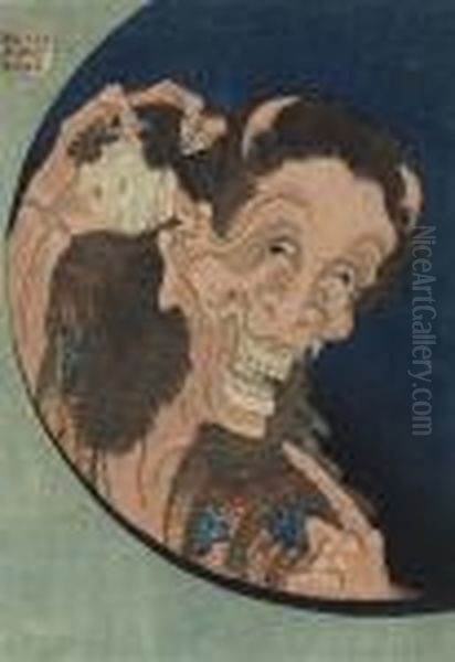 Warai Hannya, (the Laughing 
Demon Of Jealousy), From The Series Of 'one Hundred Ghost Tales', 
Chuban, Published Circa 1831, Good Impression, Slightly Faded, Good 
Condition Oil Painting by Katsushika Hokusai